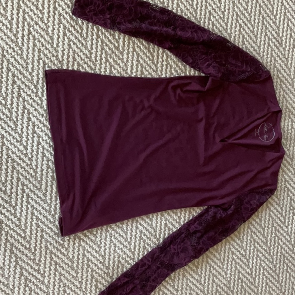 INC International Concepts Red and Purple Fitted Long Sleeve Blouse